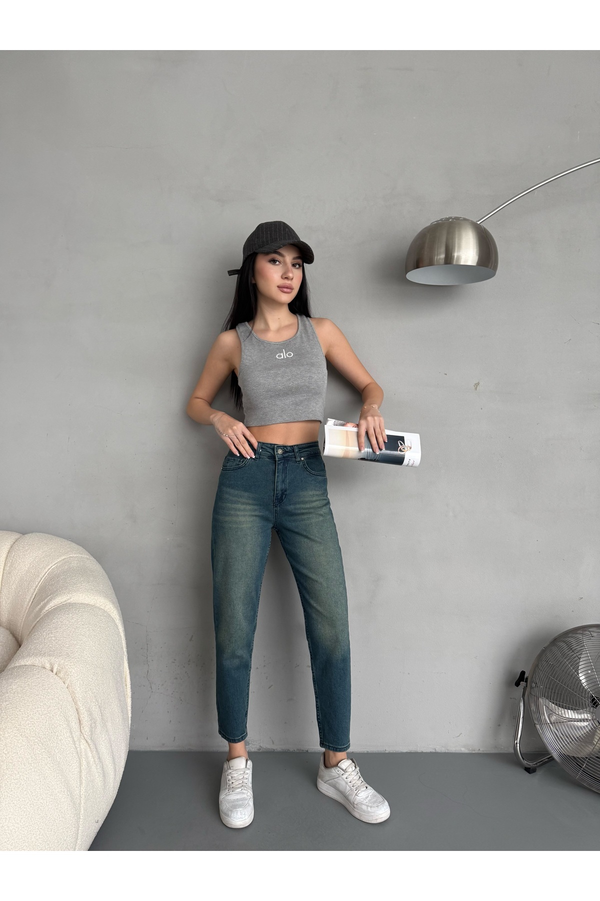 alanora Kadın Esnek/Likralı Yüksek Bel Mom Jean görsel 7