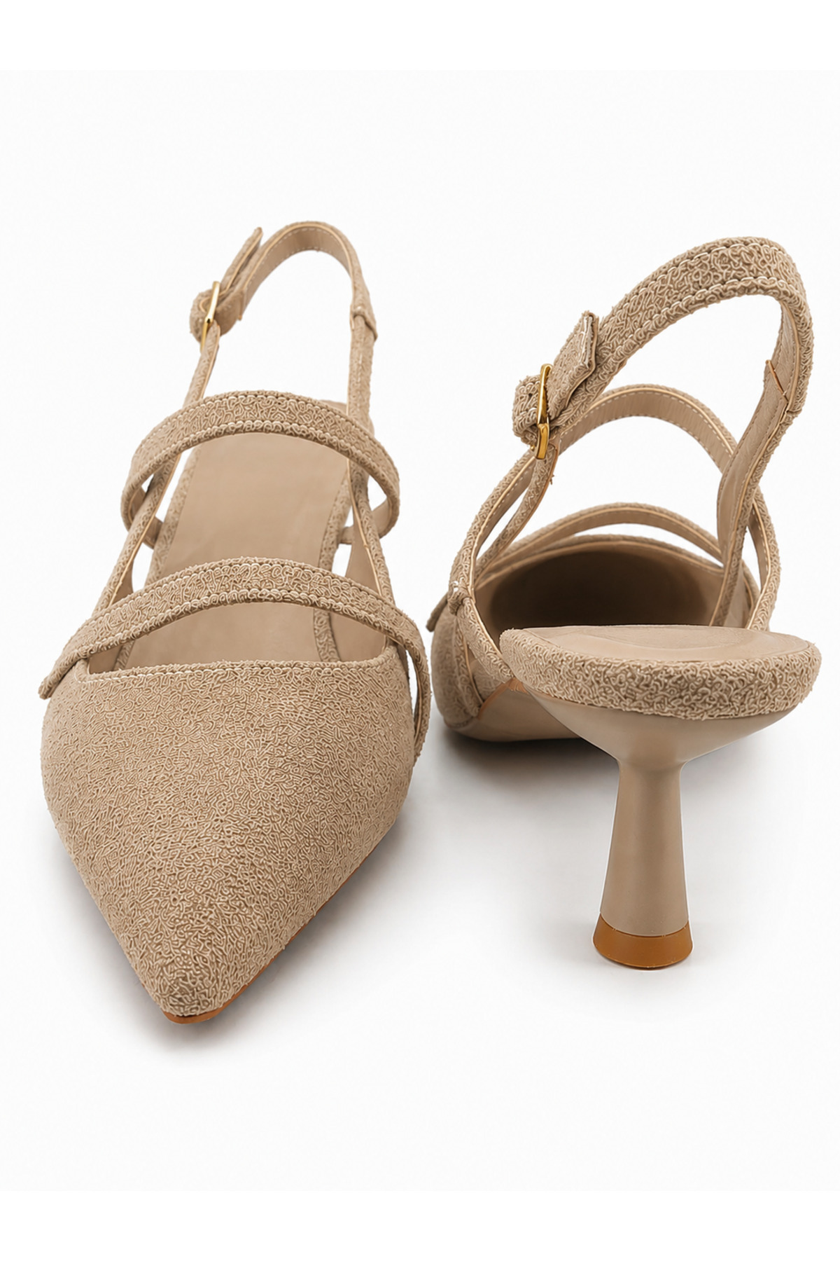 Rexba Vizon Süet Slingback Kadın Topuklu Ayakkabı Sivri Burun Kitten Heel Kısa Topuk Ofis Günlük Davet Şık Ayakkabı görsel 5
