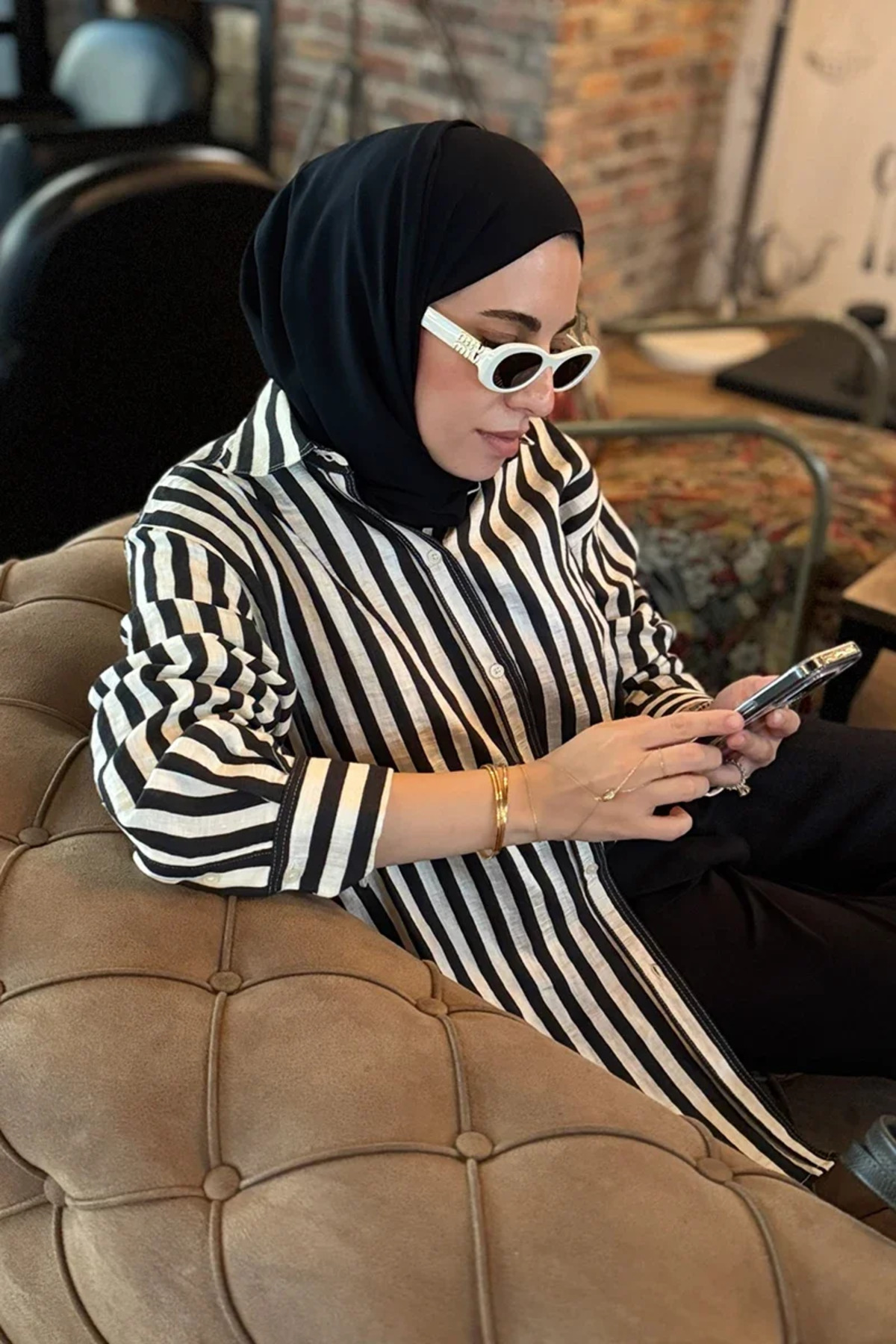 Madame Polo Krep Şifon Şal - Siyah görsel 3
