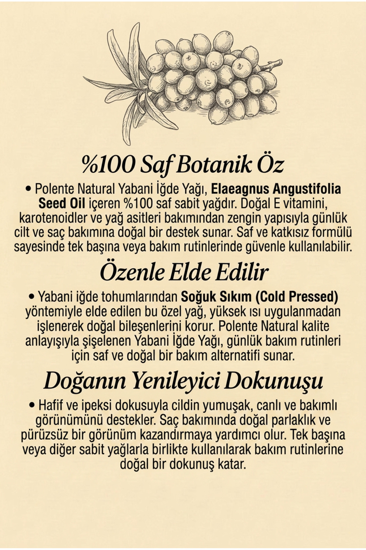 Soğuk Sıkım Yabani Iğde Yağı 30 ml — Hippophae Rhamnoides Oil — تصویر 4 از 5