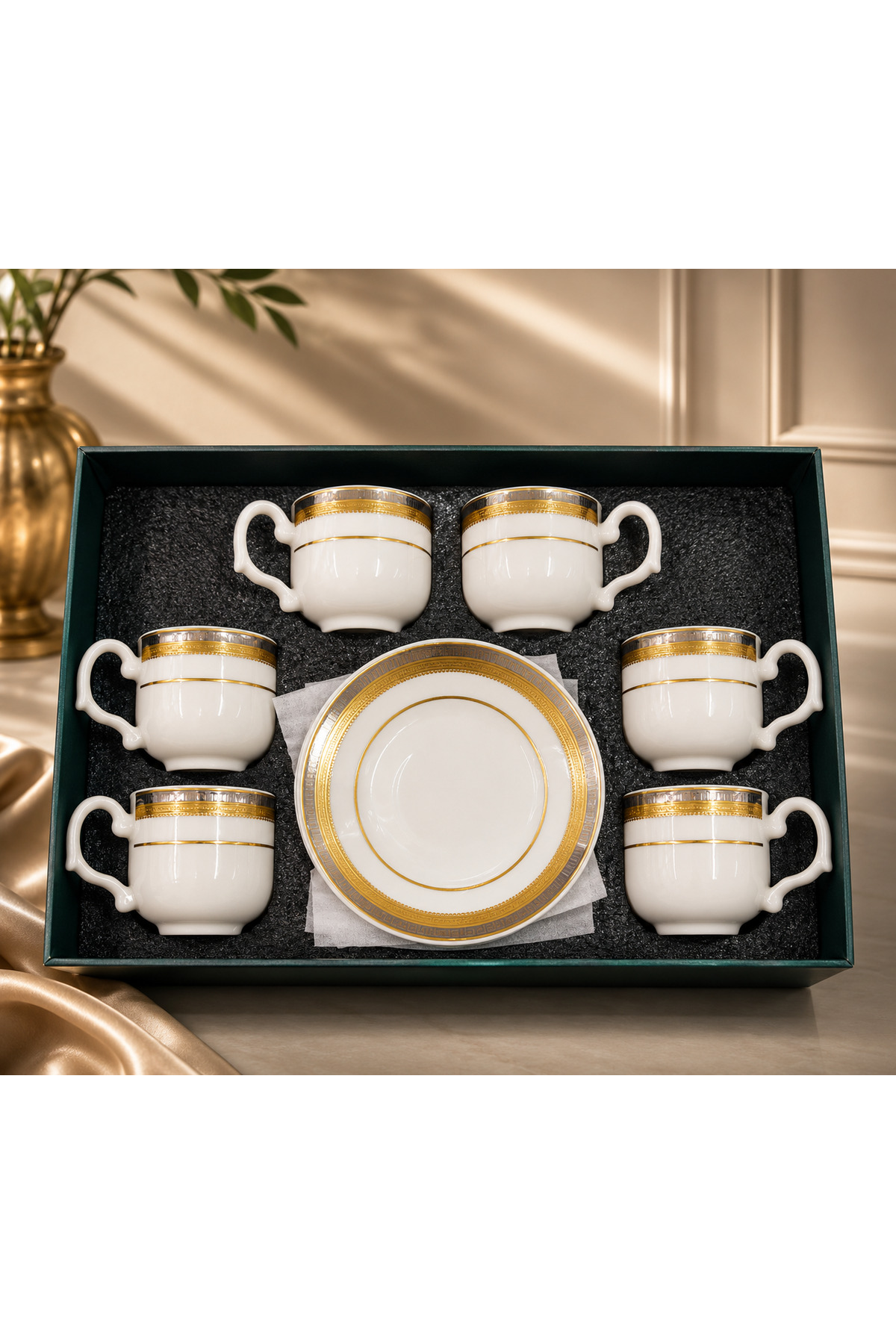 aljahwari Ceramic Milk Cup Set 6 Pcs with Saucers Ab-54869