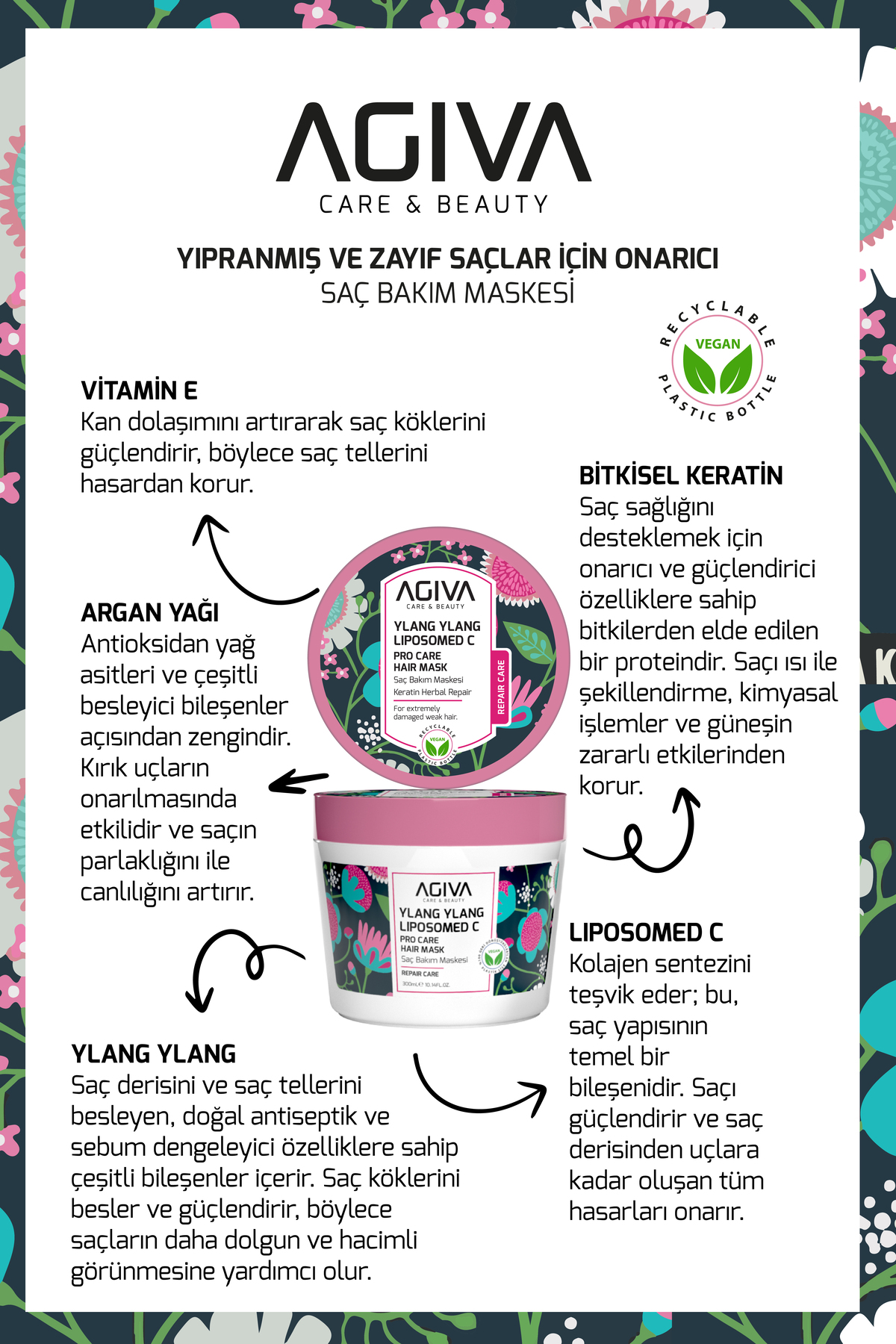 Ylang Ylang Liposomed C Zayıf ve Yıpranmış Saçlar İçin Yoğun Onarıcı Saç Bakım Maskesi 300 ml – Vegan — YLNGMASKE — تصویر 5 از 6
