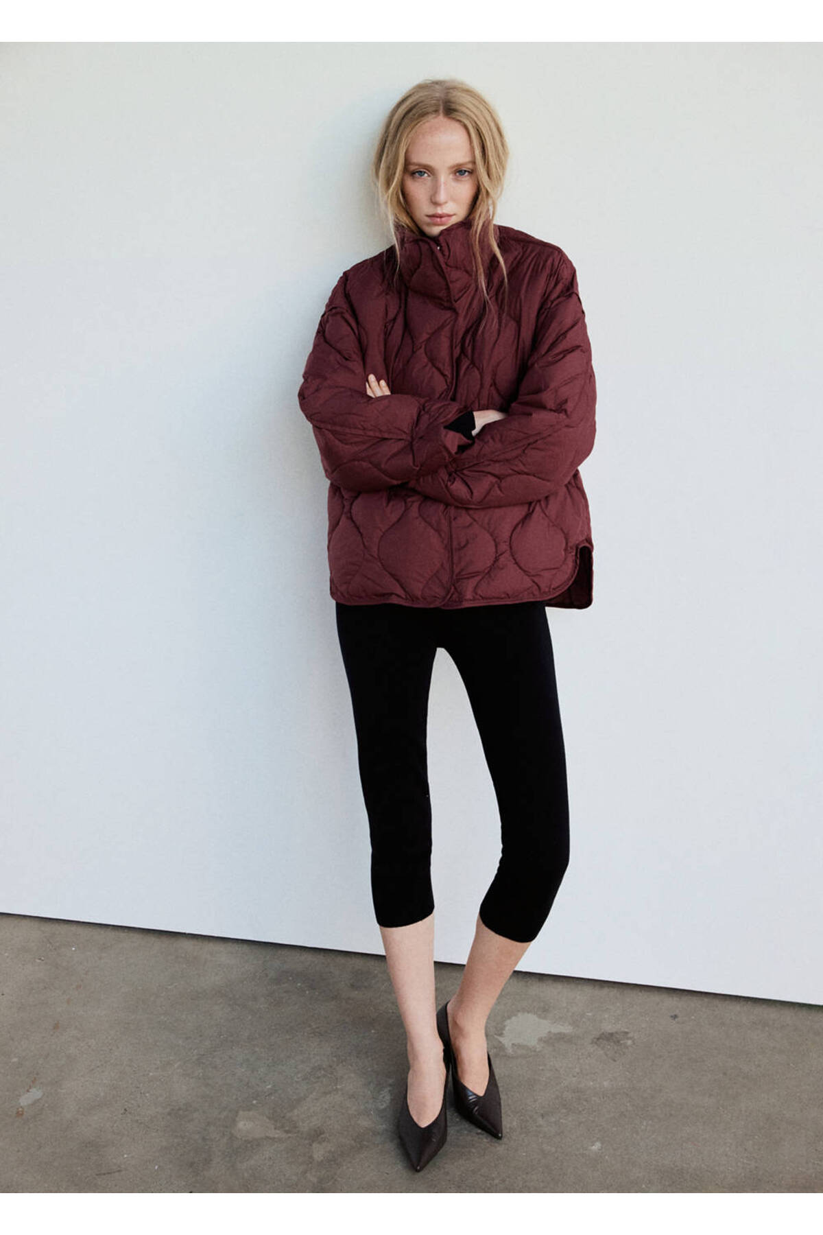 MANGO Woman Quilted anorak with detachable scarf görsel 7
