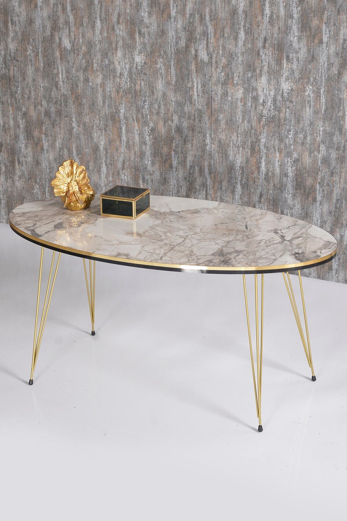 Goldfalez Gold Tel Oval Orta Sehpa Beyaz