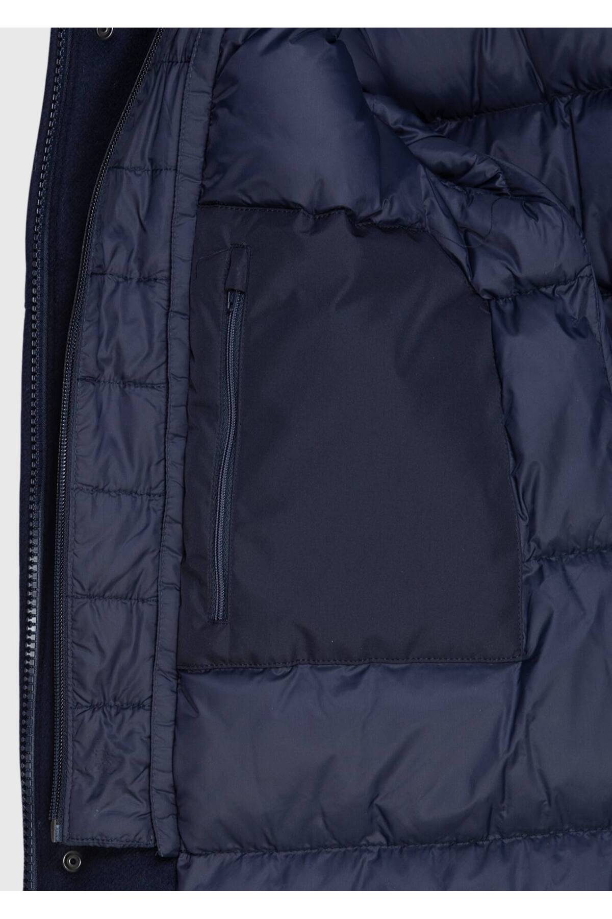 Ramsey Lacivert Regular Fit Kapüşonlu Casual Dokuma Kaban görsel 8