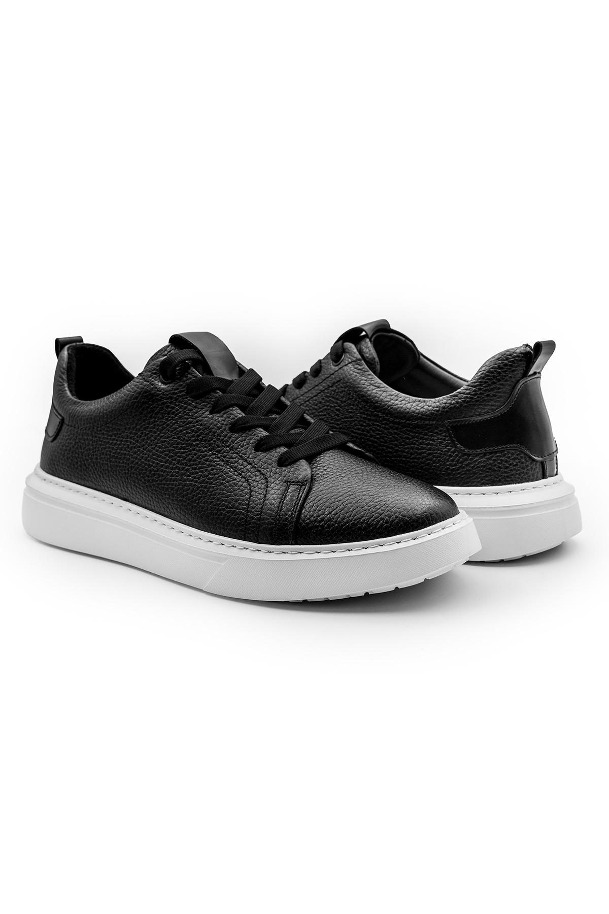 ventro Siyah 100%Hakiki Deri Erkek Spor Sneaker Ortopedik Tabanlı VT27 görsel 3