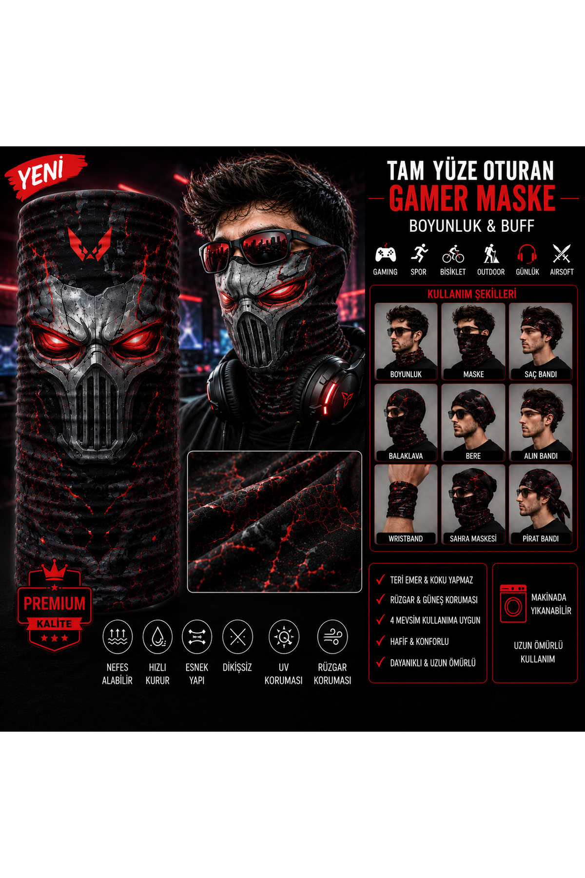 FG KONNİCHİWA Ghost Tam Yüze Oturan Farkındalık Maskesi Tarz Senin Gamer Kamufile Yüz Maskesi ve Boyunluk ve Günlük ve Motosiklet Kullanımı UV Korumalı Çok Amaçlı Boyunluk görsel 2