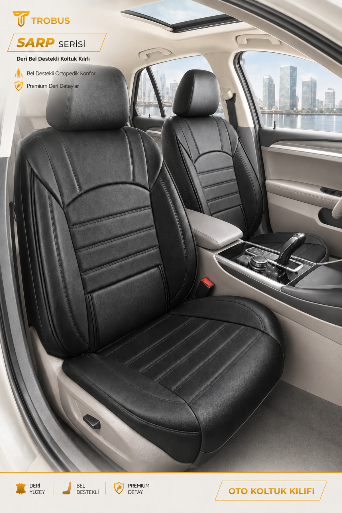 Opel Corsa C 2000-2006 5 Kapı – Ticari Araç 2+1 Uyumlu Vira GrindSport Koltuk Kılıfı – Bej Siyah, Kolay Montaj — alternatif görsel