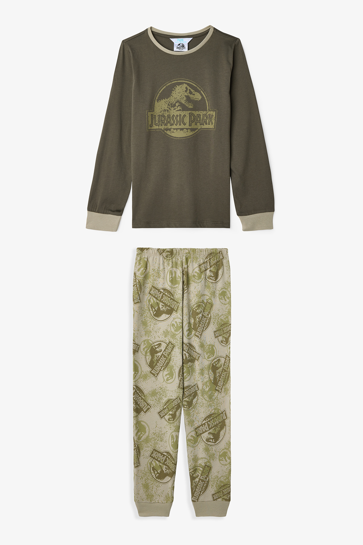 Penti Khaki Boy's Jurassic Park Long Sleeve Cotton Pajama Set