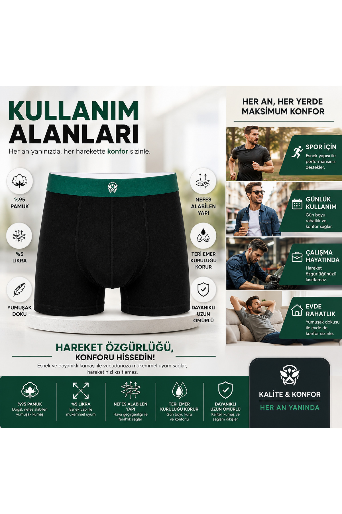 Aybome Erkek Boxer Premium Pamuklu Boxer Külot Esnek Rahat Kalıp görsel 3