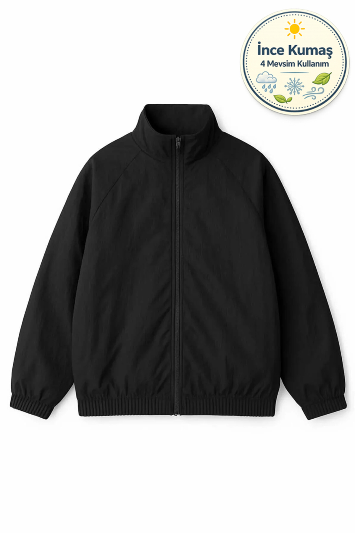 memetti m şekil Düz Sade Unisex Desensiz Siyah Paraşüt Kumaş Oversize astarsız Rüzgarlık Yağmurluk