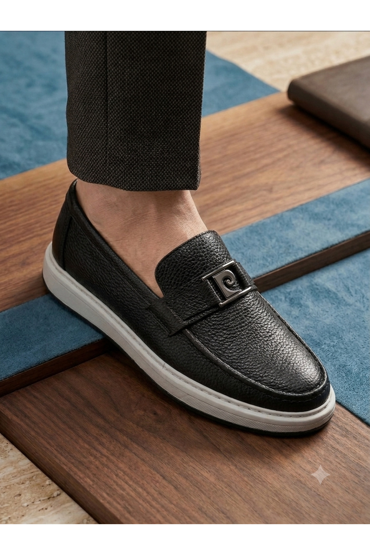 Pierre Cardin Erkek Siyah Hakiki Deri Loafer Günlük Ayakkabı Kalın Taban Hafif Özel Seri Tarz Model görsel 2