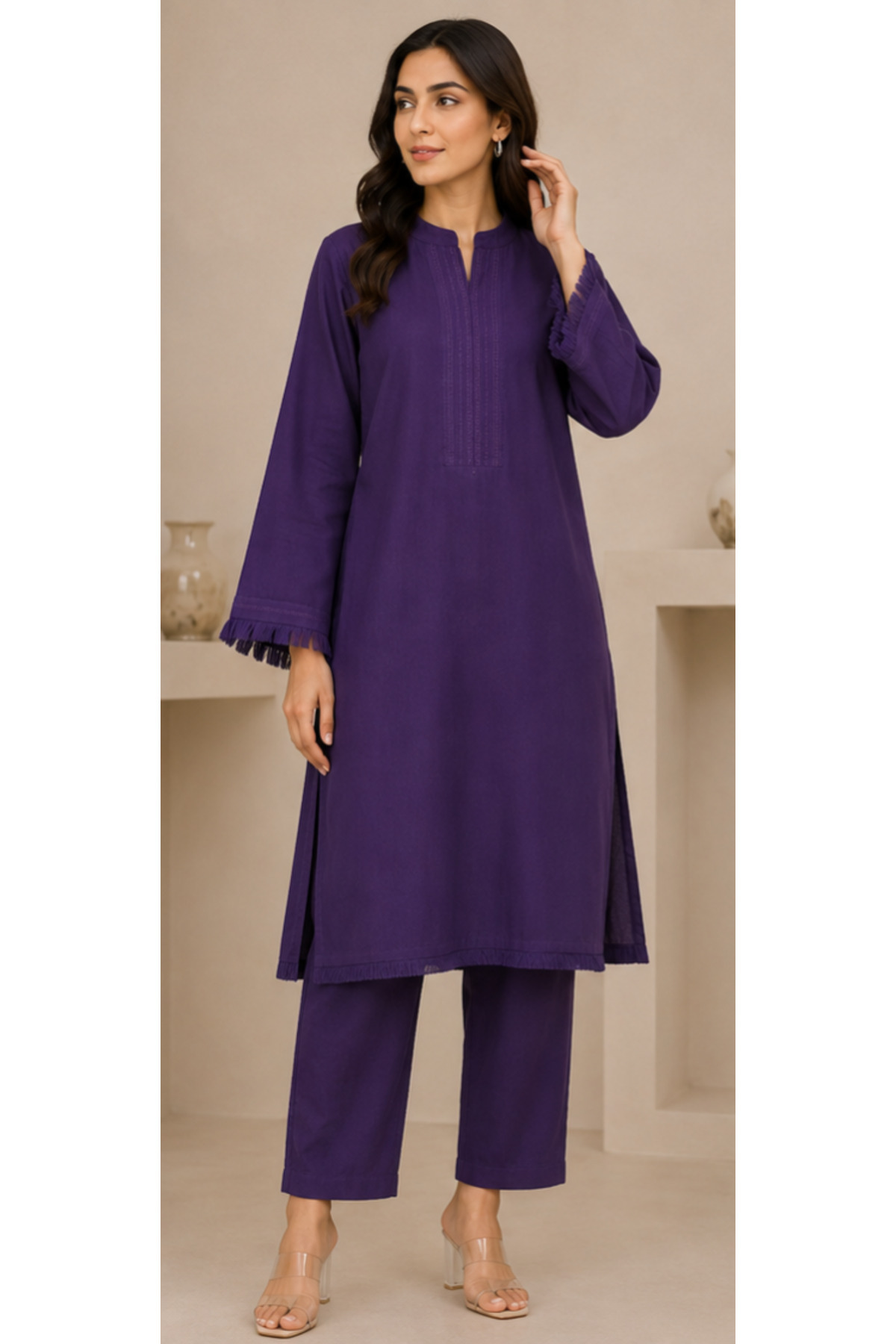 6TEEN Women’s Deep Purple 2-Piece Embroidered Kurta Set