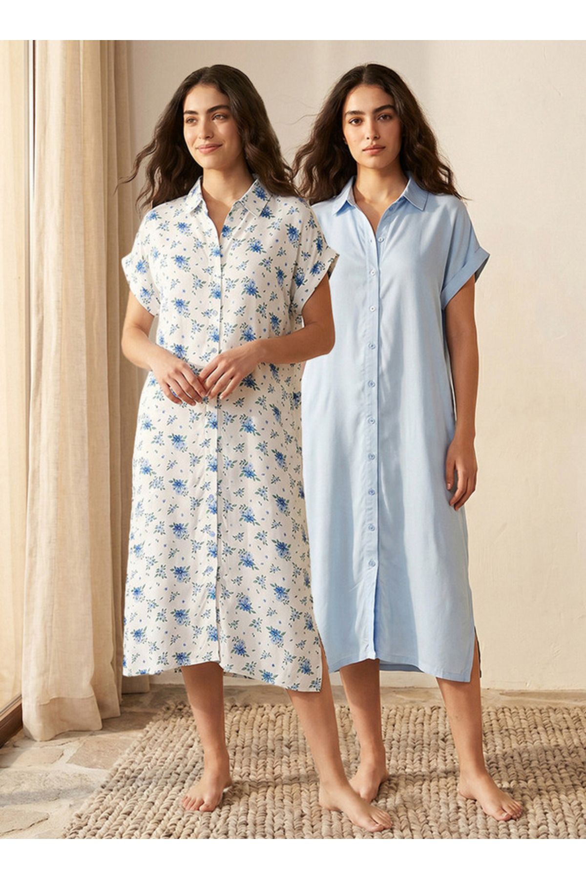 Splash FAV Set of 2 - Sleepshirt Short Sleeve Roll-Up Cuff Viscose