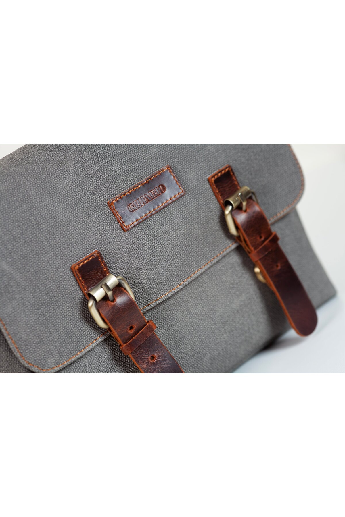 Gillario Design 01 Kanvas - Deri Gri Postacı Çanta görsel 7