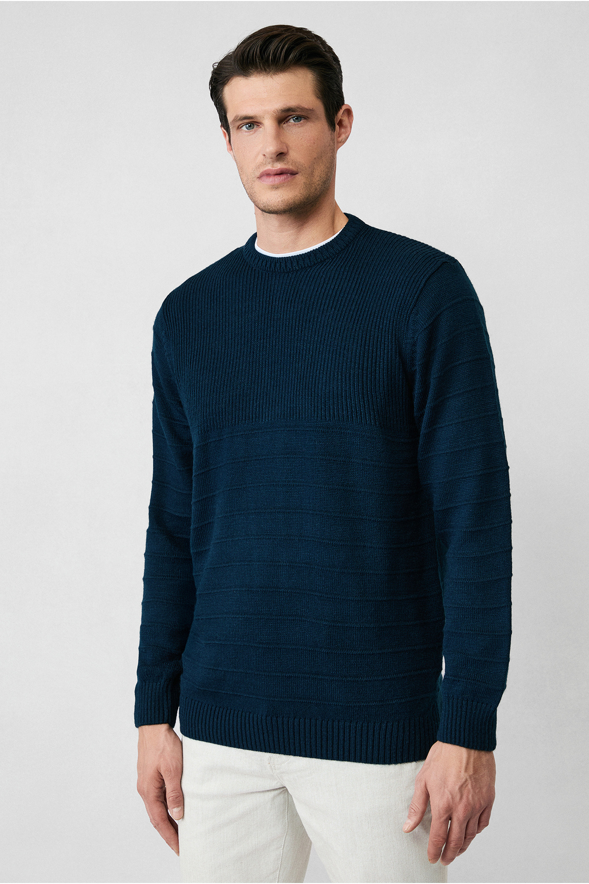 Kiğılı Bisiklet Yaka Slim Fit Dar Kesim Desenli Triko Kazak görsel 4
