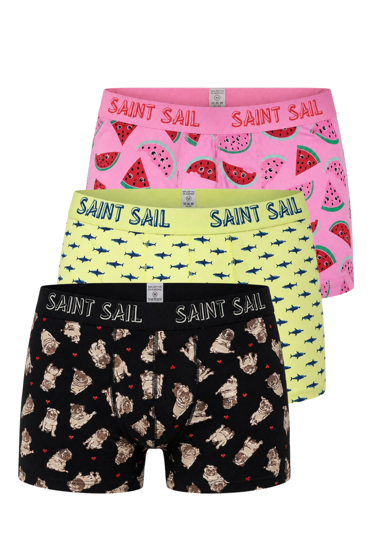 Saint Sail Pamuklu Likralı Esnek Kumaşlı Baskılı Renkli Desenli 3'lü Set Erkek Boxer