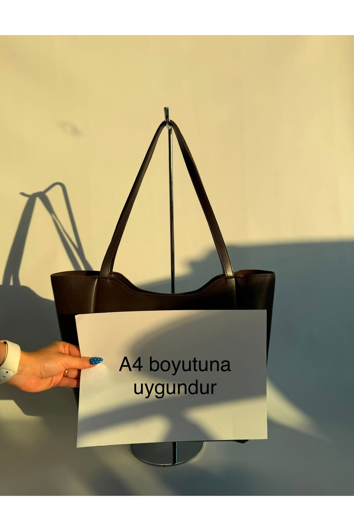 fular & bags Kadın Fularlı Fermuarlı Ve Çıtçıt Kapamalı Kahverengi Büyük Boy Üniversite Okul Shopper El Ve Omuz Çantası görsel 2