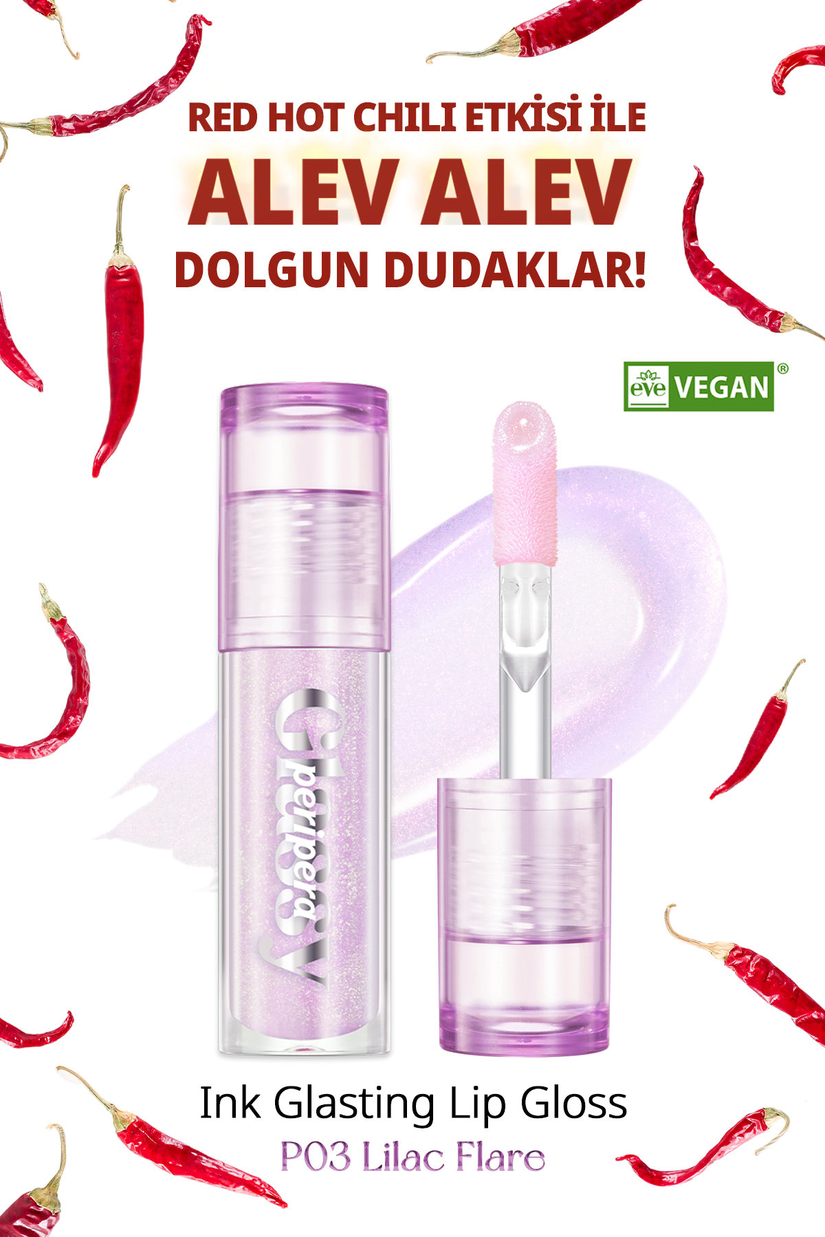 Lila Simli Dudak Dolgunlaştırıcı Gloss Ink Glasting Lip Gloss (P03 Lilac Flare) — صورتی 5568