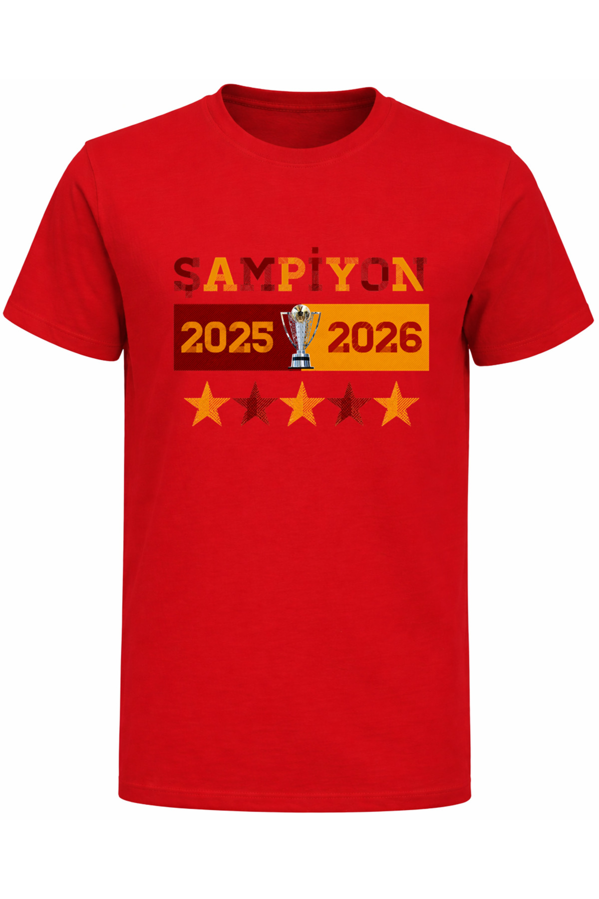 Short-sleeved Yellow red champion cotton children's t-shirt with 5-star inscription