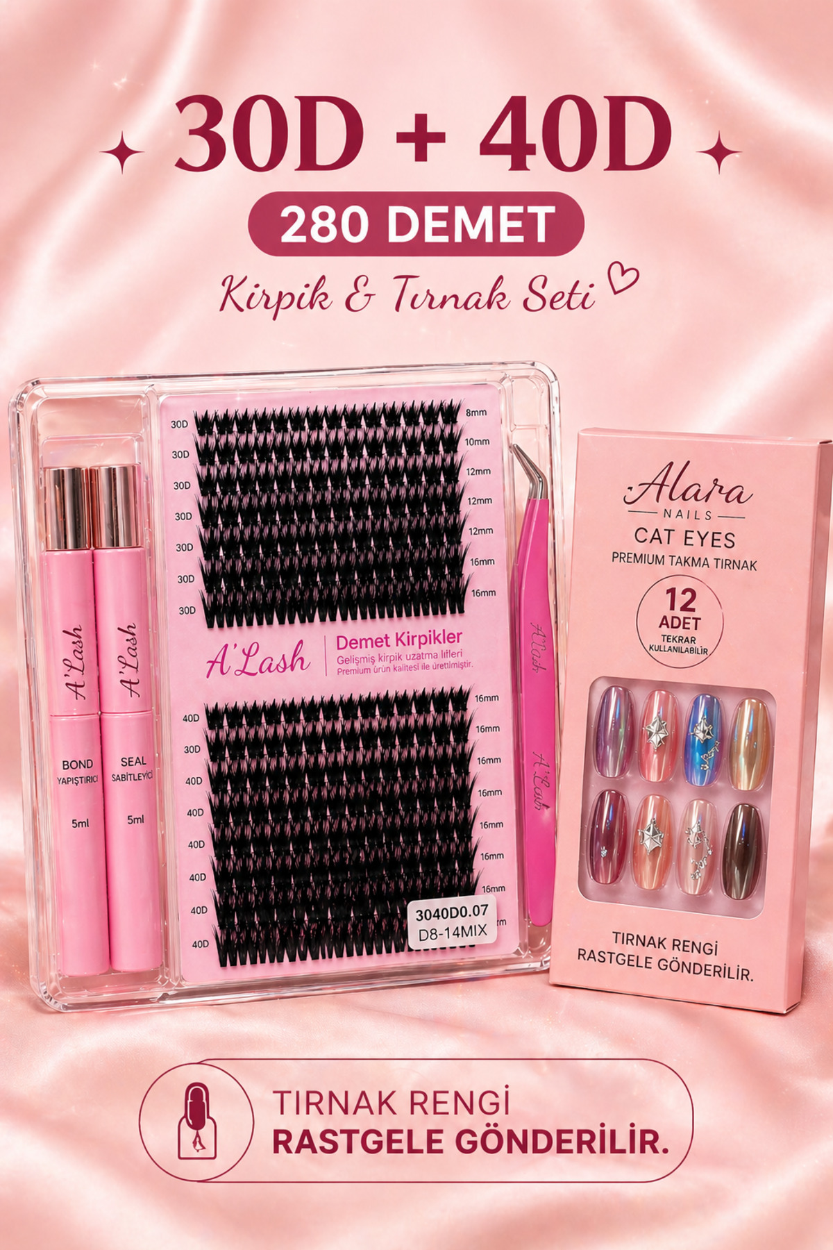 Alara’nın Güzellik Kombini 280 Demet 30D 40D Takma Kirpik Seti + 12’li Cat Eyes Takma Tırnak (Bond & Seal Dahil) Full Set — ALR-GUZ-KONBIN-01 — تصویر 7 از 7