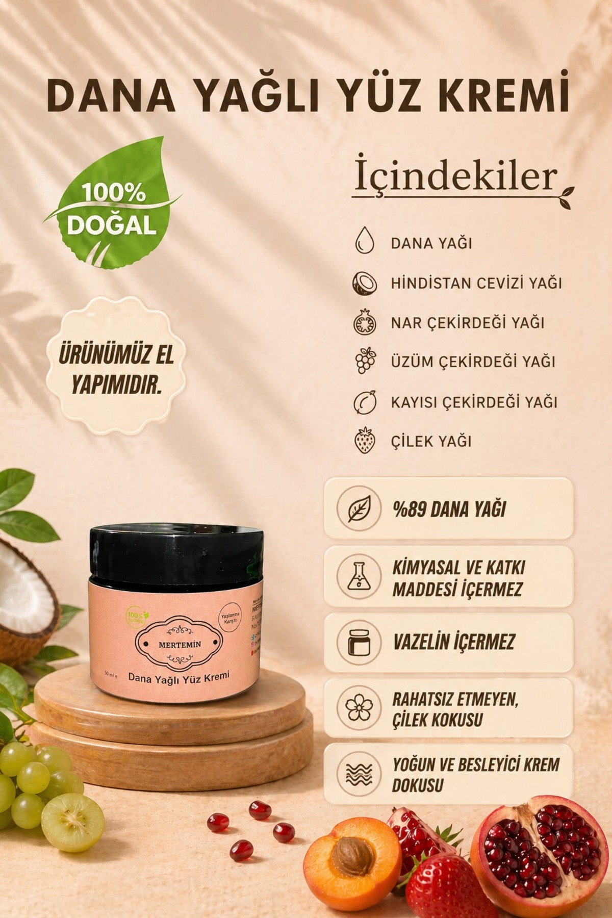 MERTEMİN Dana yağı kremi (Çilek Kokulu) 50 ml — dd2