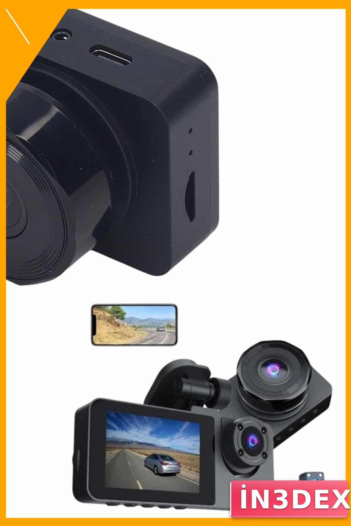 3 Kameralı Araç İçi Kayıt Cihazı 1080P G-Sensor Gece Görüş