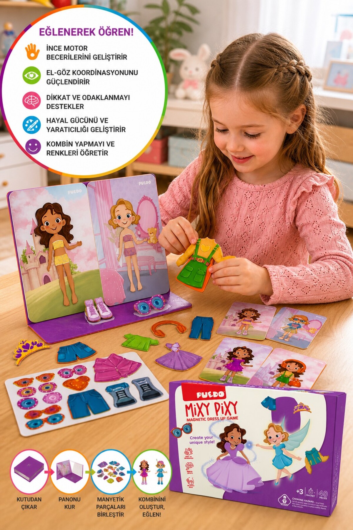 TOYFEST Puedo Mixy Pixy Manyetik Giydirme Oyunu 3+ Yaş Eğitici Kız