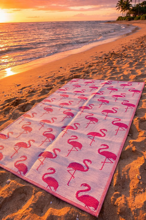 Halispecial Serengeti Pembe Çift Taraflı Hasır Kilim;Taşınabilir Kamp Plaj Pi...