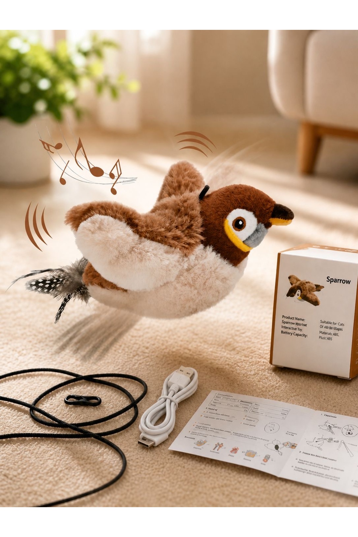 HAYHAYPETSHOP USB Şarjlı Uçan Kuş Kedi Oyuncağı Sesli & Hareketli Peluş Kedi Oyuncağı Kutulu - Fiyatı, Yorumları