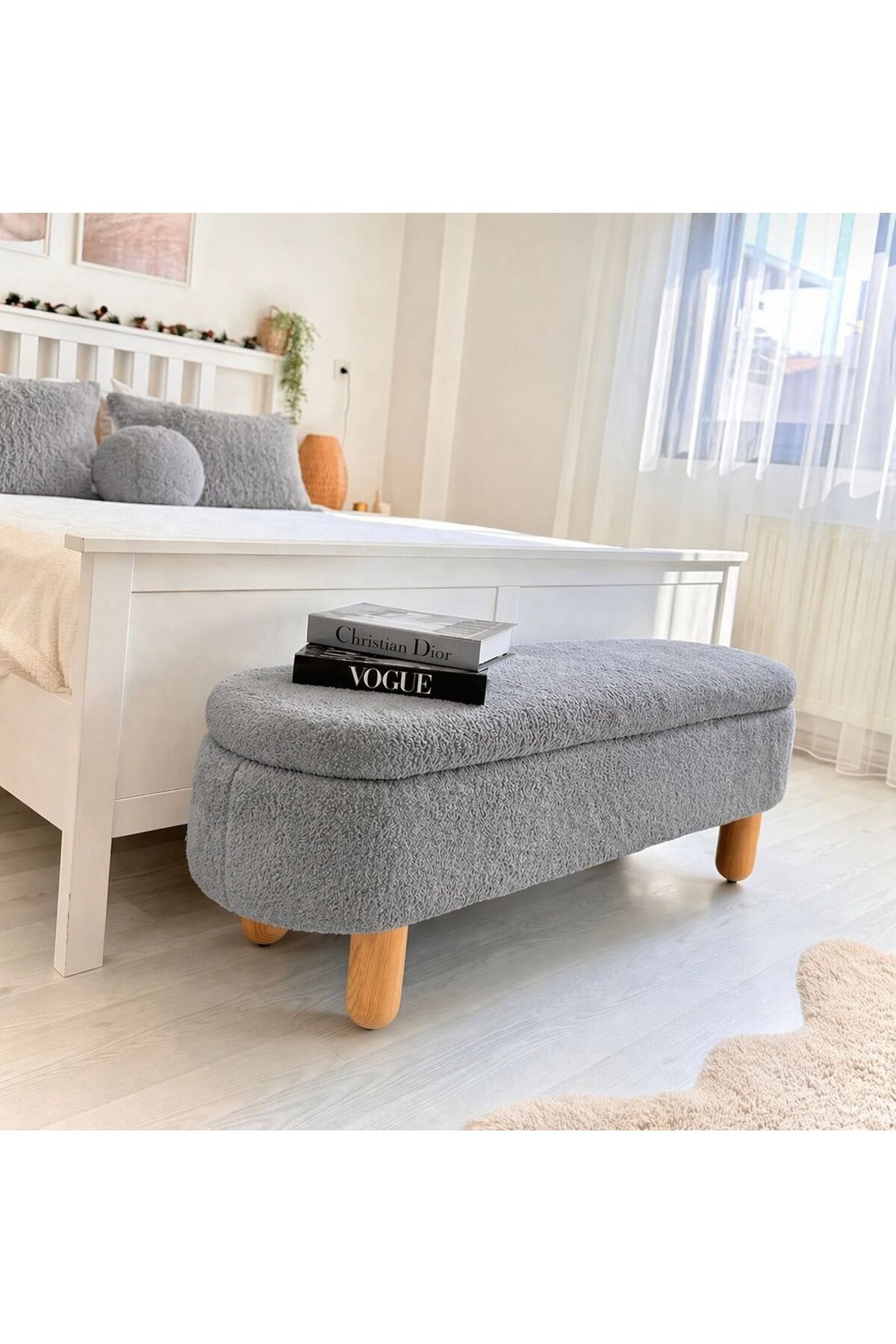 BOHEM Wellsoft Multipurpose Decorative Bench with Gray Chest Puff Bed End Bench