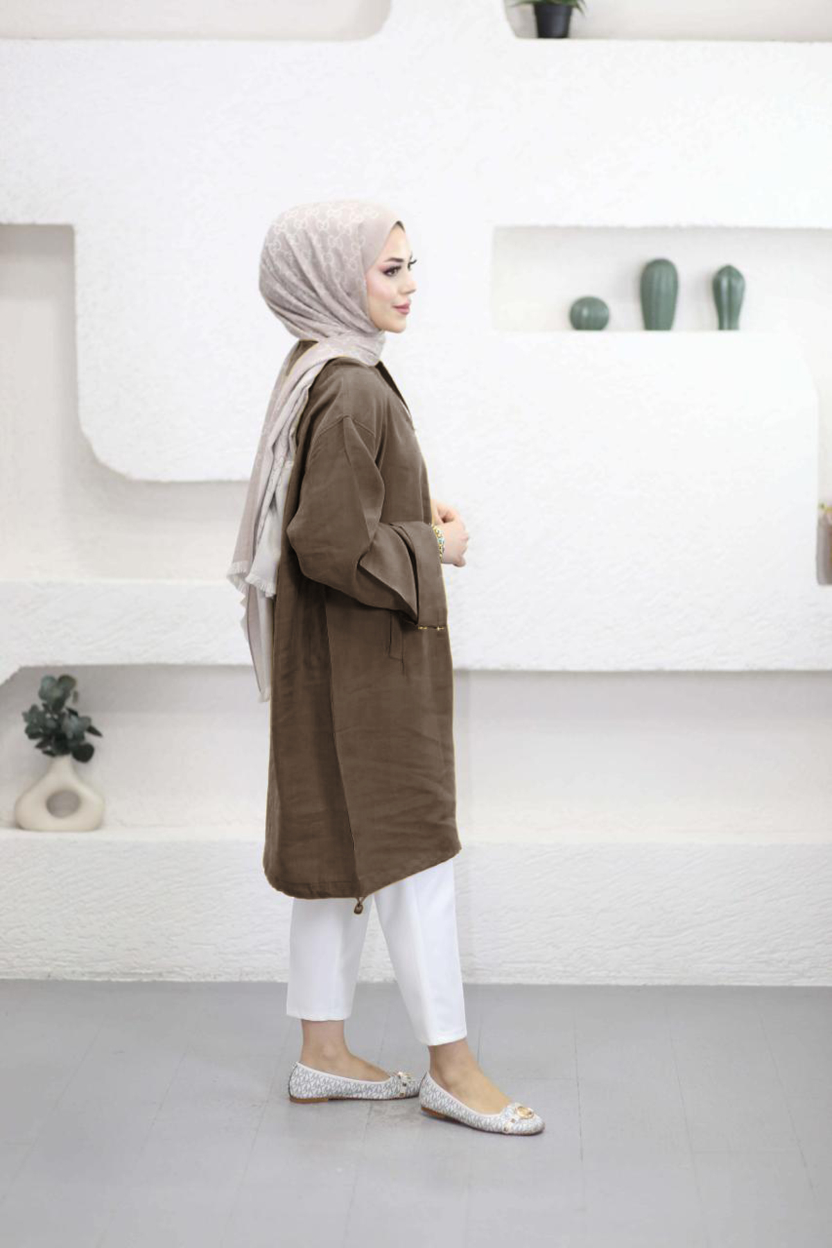 Suede Style 6346 - Rahat Fermuarlı Cepli Kol Düğme Detaylı Uzun Tunik görsel 3
