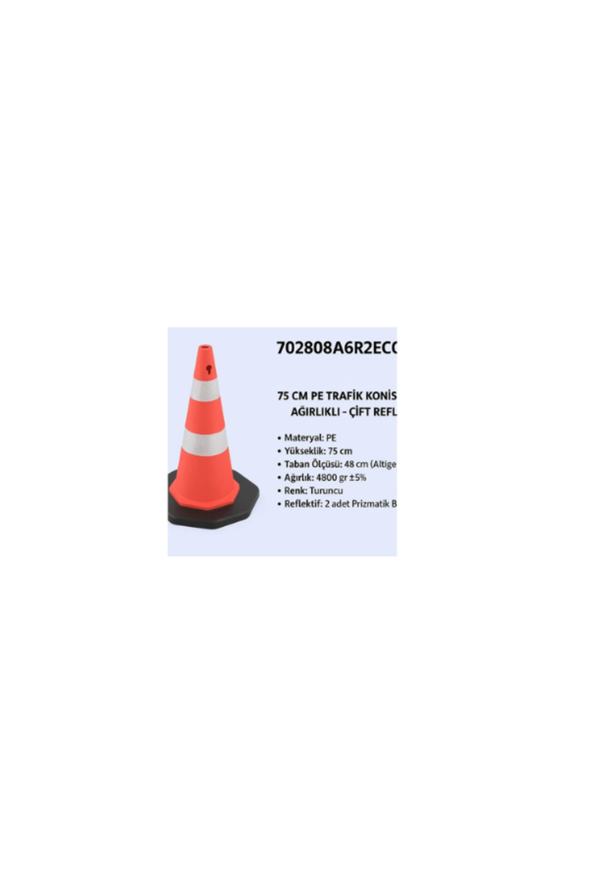 Trafik Konisi | Pvc Ağırlıklı – Çift Reflektifli – 75 cm Pe