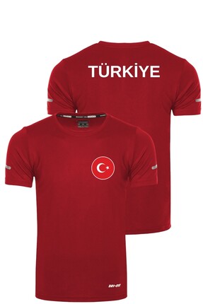 Ghassy Co . Türk Bayrak Logolu Bisiklet Yaka Esnek Hızlı Kuruyan %100 Polyest...