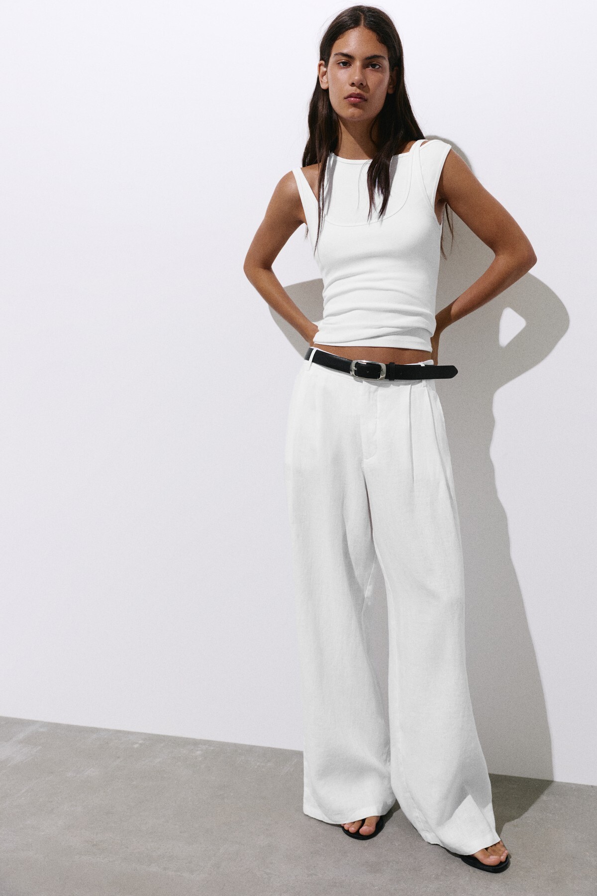 100% linen wide leg trousers