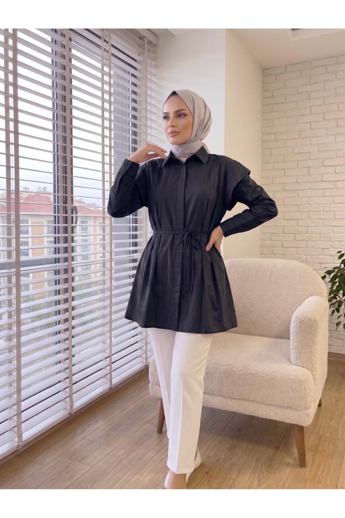 Women's Tied Pleated Poplin Shirt