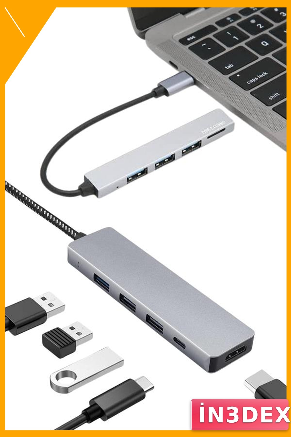 USB-C Çoklu Bağlantı Adaptörü Alüminyum Gövdeli