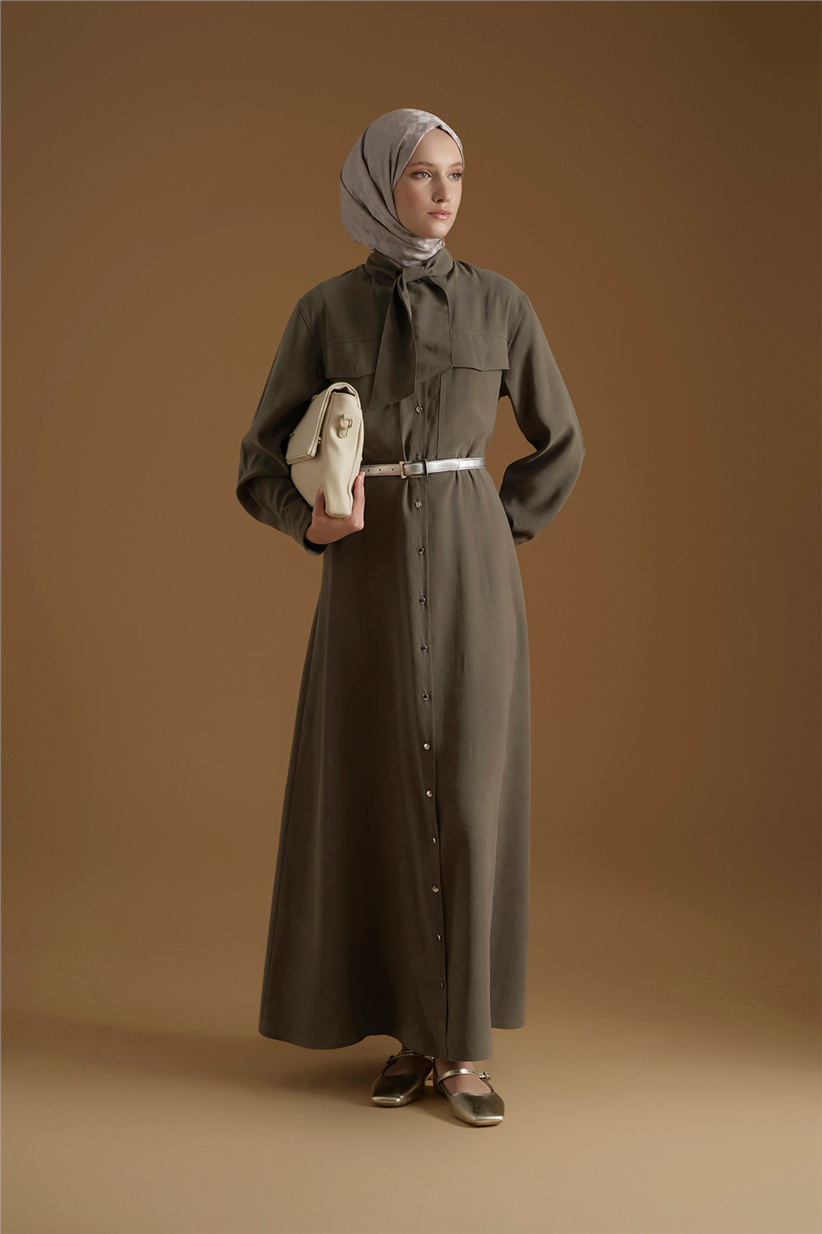 Armine Lacing Detailed Dress Khaki