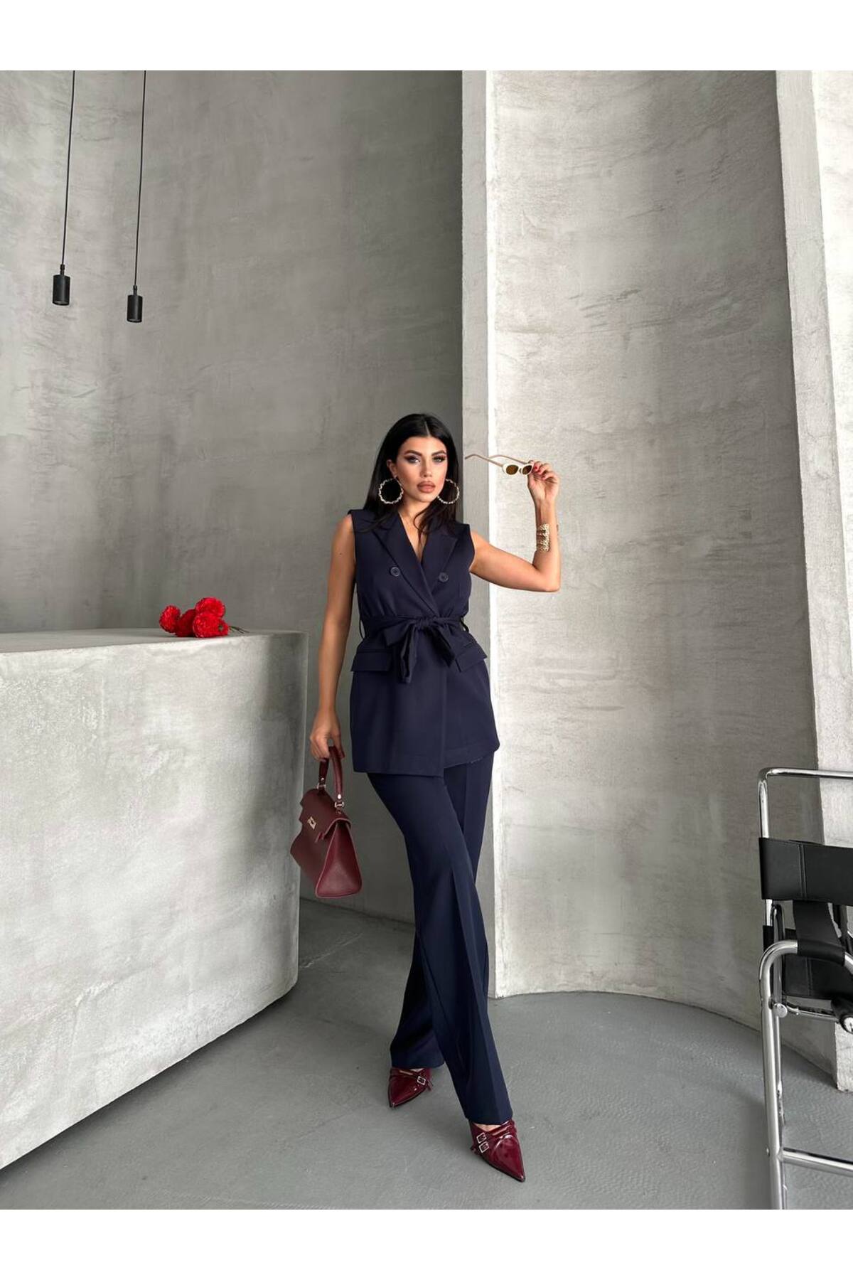 BELTED VEST AND TROUSER SET - Görsel 7