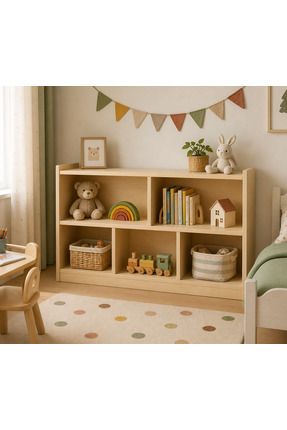 Doğal Yuvam Montessori Ahşap Oyuncak Dolabı 5 Bölmeli Çocuk Odası Kitap Ünite...