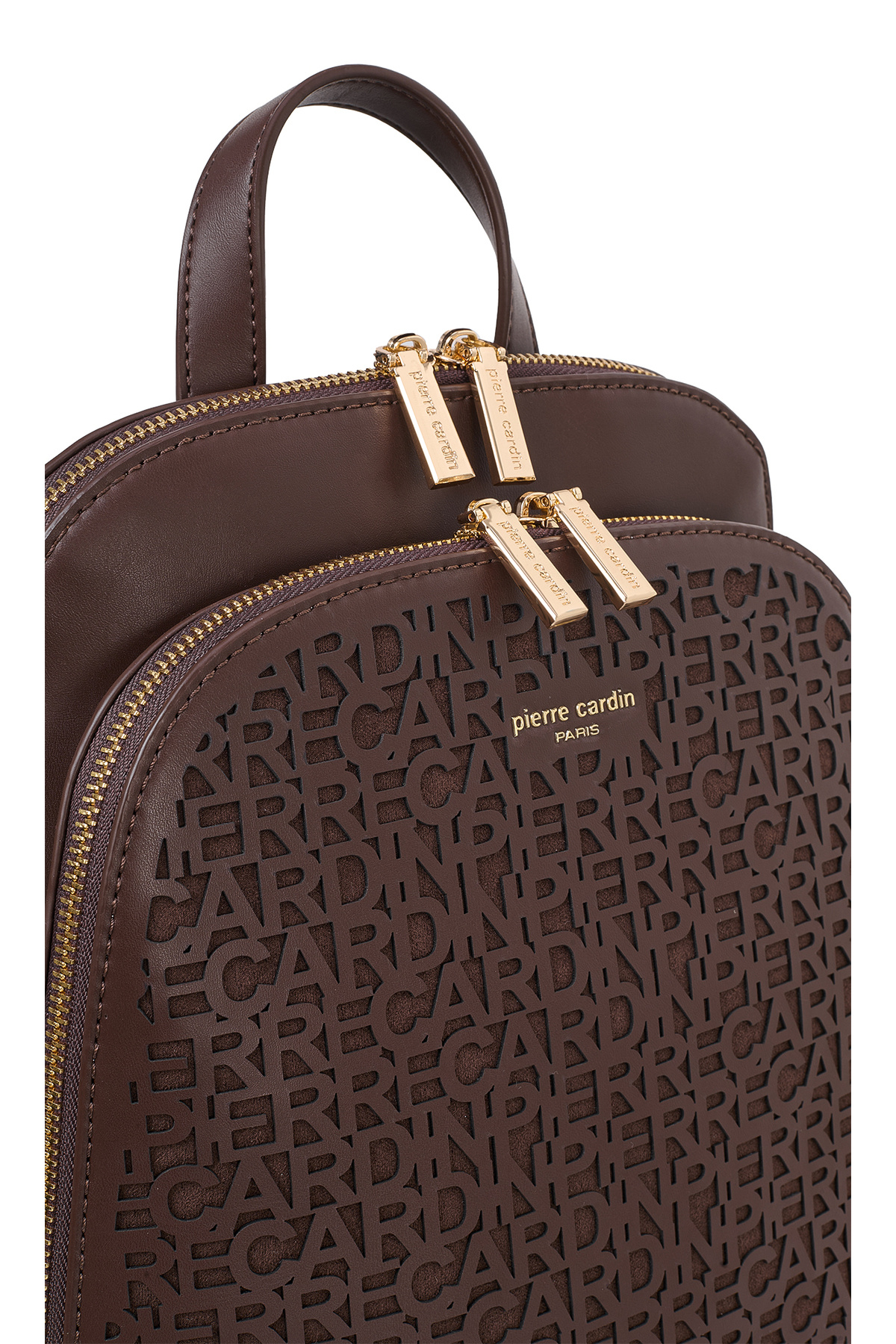 Pierre Cardin Kahve Lazer Kesim Logolu Kadın Çantası - 25x29 cm Çift Bölmeli Şık Sırt Çantası görsel 5