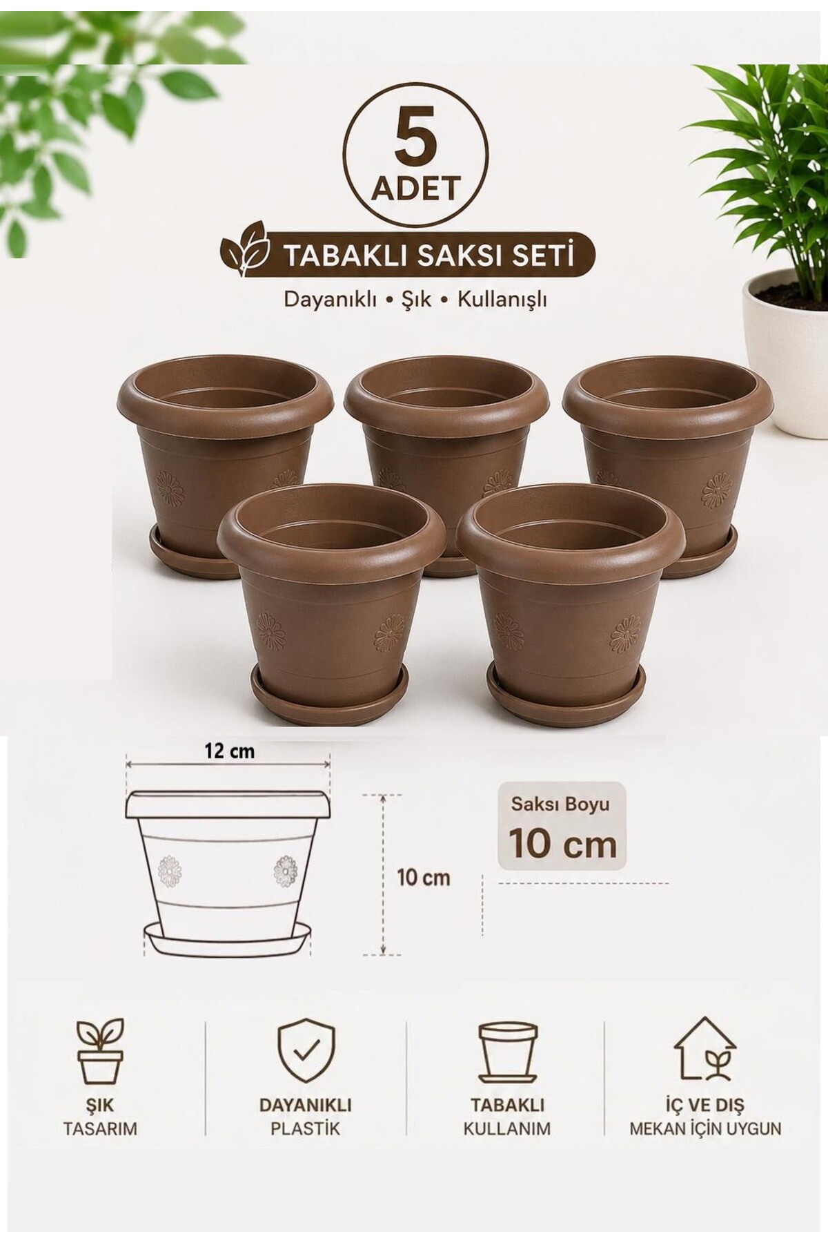 5 Pcs Classic Antique Flower Pot | Saucer Flower Pot Set Brown 119x97mm Mini Flower Pot