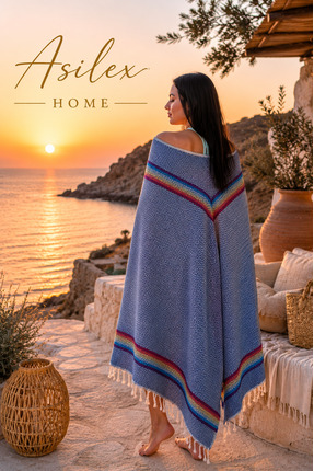 Asilex Home Collection Gökkuşağı Desenli Peştemal Plaj Havlusu , %100 Pamuk T...