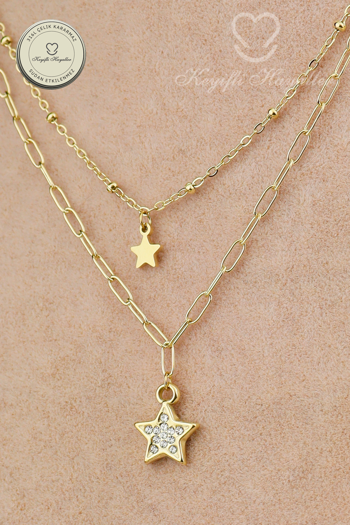 Steel Necklace 2-Piece Combined Star Combination Necklace 316L Steel Black 40+5cm