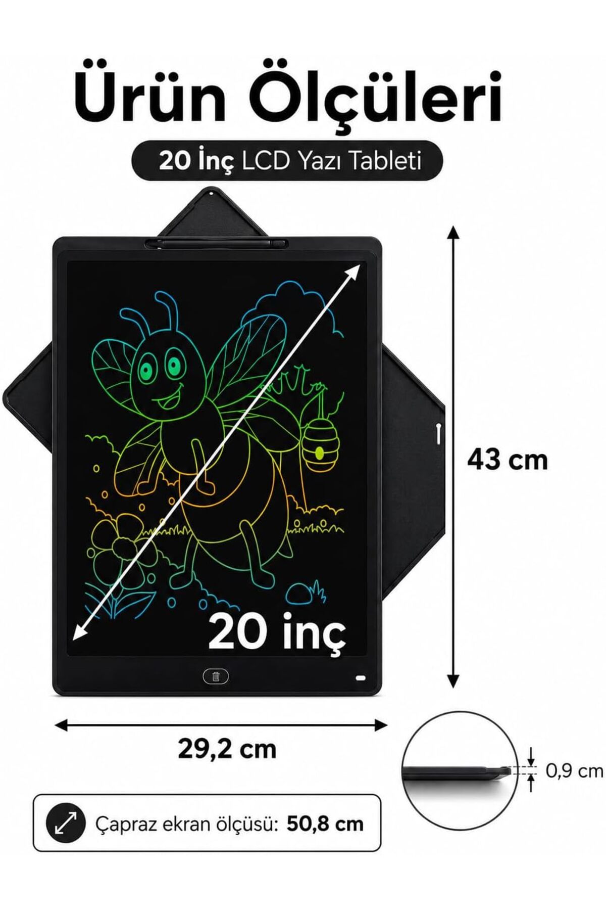 تابلوی نوشتاری LCD بزرگ 20 اینچ (50.8 سانتی‌متر) تبلت طراحی رنگی اسباب‌بازی آموزشی برای کودکان