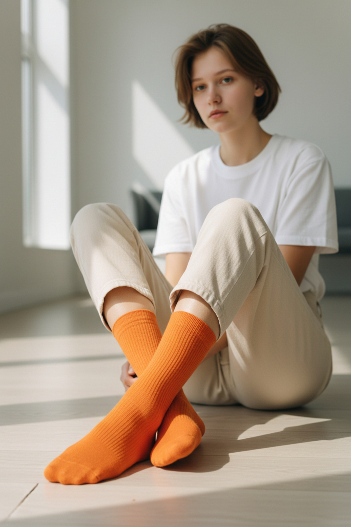 Socks Stores Unisex Pamuklu Turuncu Renkli Soket Çorap -Tekli Rahat Spor Tenis Çorabı görsel 3