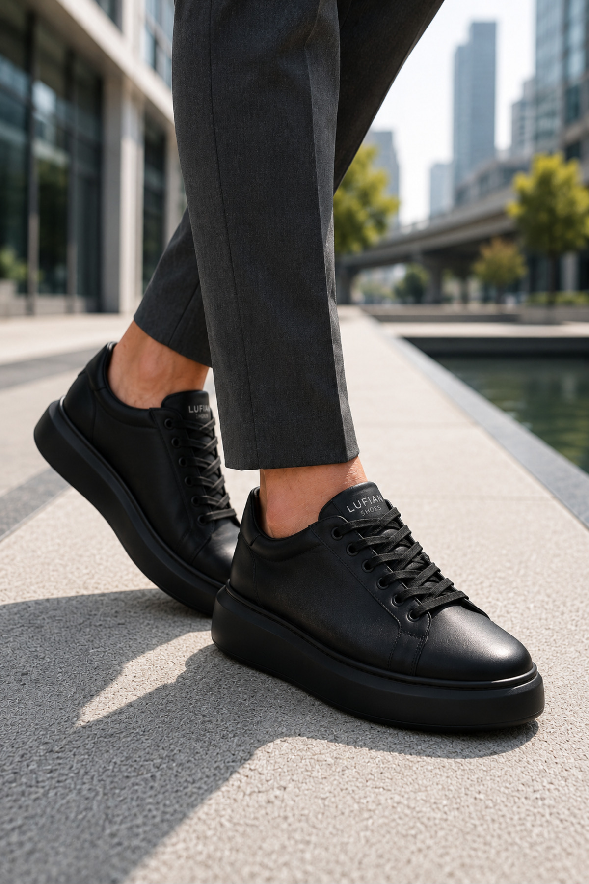 Lufian Erkek Siyah Kalın Taban Sneaker Hakiki Deri Ayakkabı