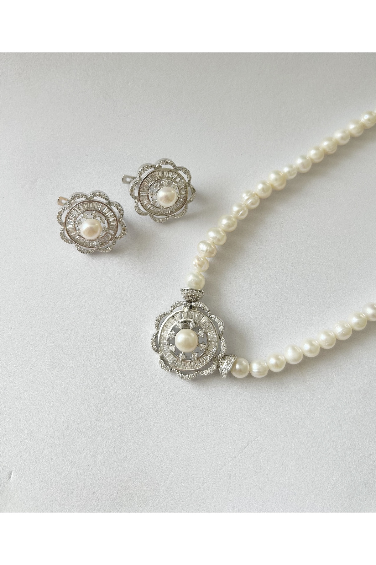 Doğal İncili 925 Ayar Kolye / Küpe 2'li Set
