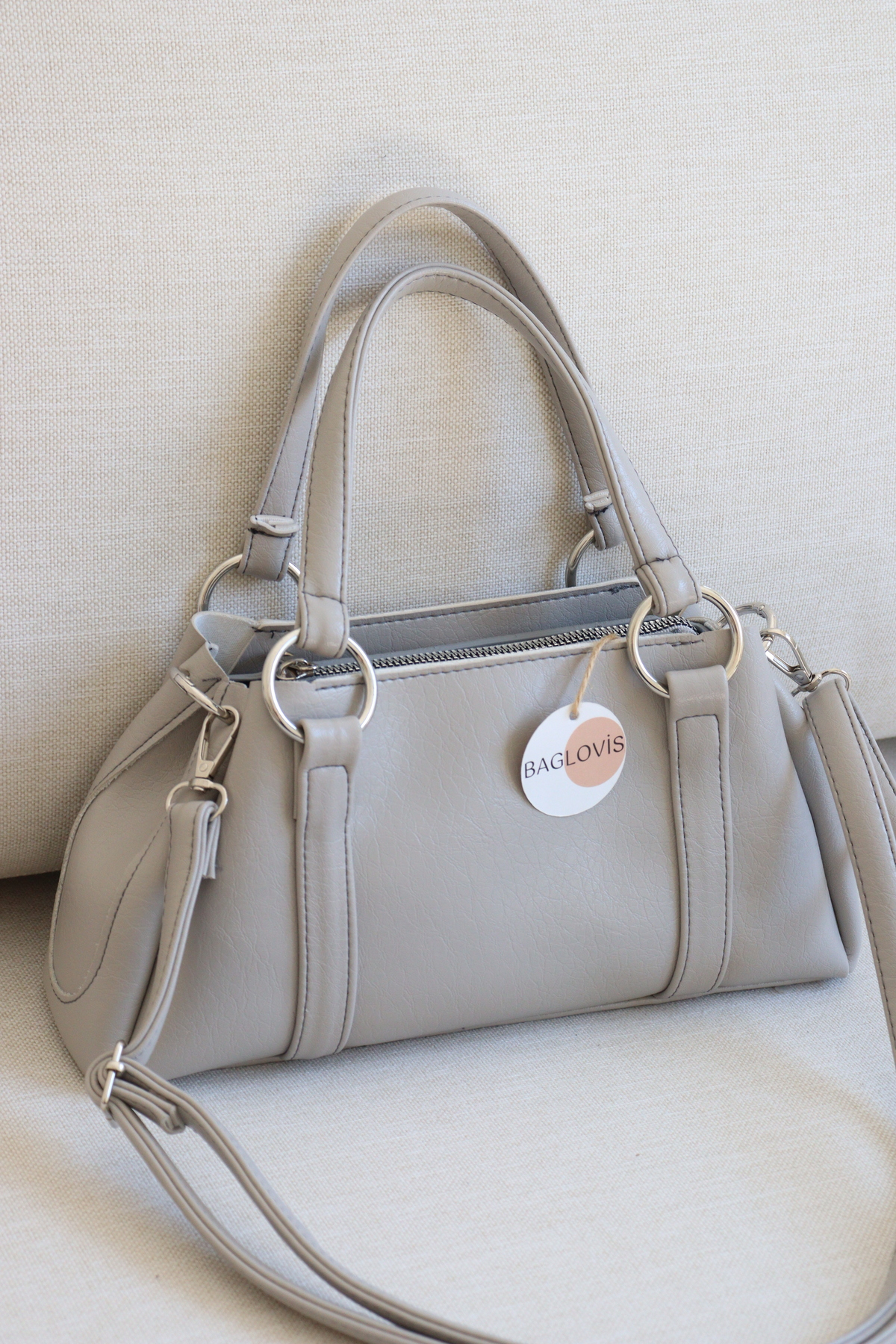 Women's Silver Ring Detailed Handbag Curved Design Stylish Casual Shoulder Bag En28 Size15