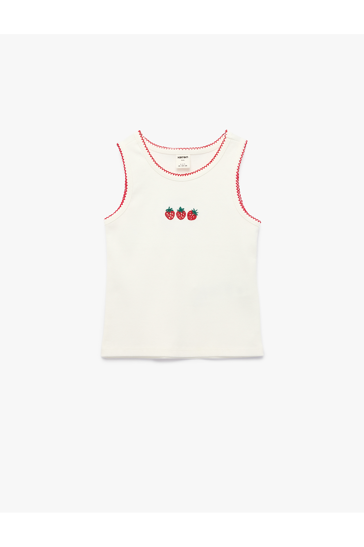 Koton Crew Neck Sleeveless Strawberry Embroidered Cotton Undershirt